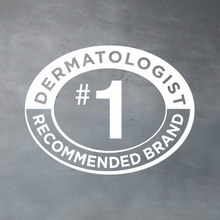 Text within a circle reading #1 Dermatologist Recommended Brand.