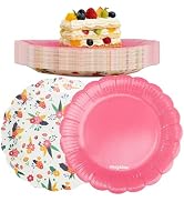 VIVAVENTURE 30 Pack Disposable Paper Plates, 7 Inch Pink Paper Plates, Microwave-Safe Disposable ...