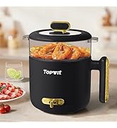 TOPWIT 1.6L Electric Pot with Steamer, Black