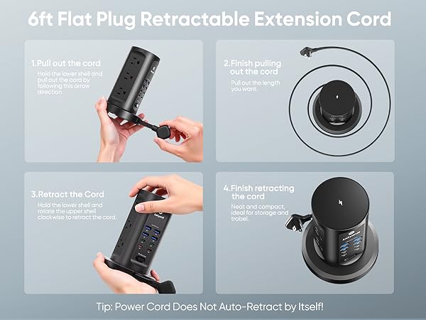 6ft Flat Plug Retractable Cord