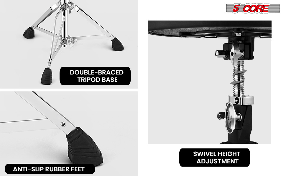 Professional Drum Throne, Seat Swivel Height Adjustable Chair Heavy Duty Stool for Drummer