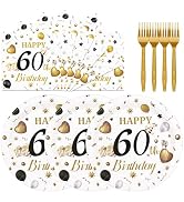 HFBOBP 75PCS 60th Birthday Plates and Napkins Party Decorations, 7 Inch White and Gold Happy Birt...