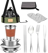 Camping Mess Kit - 1 to 2 persons Camping Dishes includes Cups, Bowls, Knives, Forks, Spoons, Cam...
