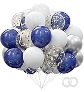 OuMuaMua 62pcs Silver Navy Blue Balloons Kit - 12 Inches Silver Blue Party Decoration Balloons fo...