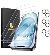 UNBREAKcable iPhone 15 Screen Protector 3-Pack, 3 Tempered Glass + 3 Camera Lens Protectors, 9H H...