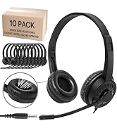 XOSDA 10 Pack Bulk Headphones with Microphone for School Classroom Office, Noise Canceling Wired ...