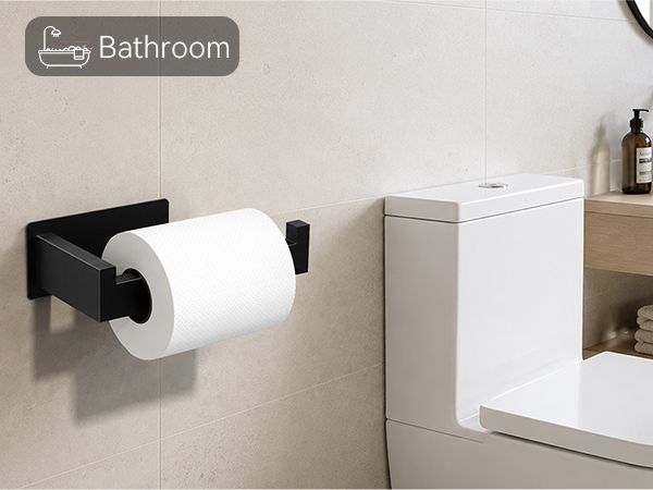 Self-adhesive black paper towel holder, modern bathroom beside toilet, matte metal wall mount
