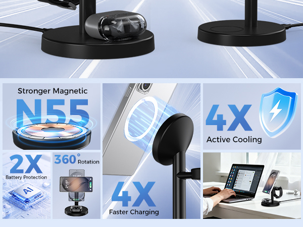 Magnetic Wireless Charger for Samsung, 3 in 1 Charging Station Compatible with Samsung Galaxy