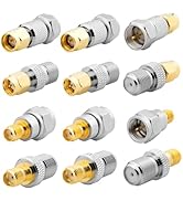 Anina 12-Pcs F Type to SMA Male Female Coax Connector Gold Plated Brass RF Coaxial Adapters for W...