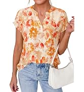 PRETTYGARDEN Womens Floral Print Short Sleeve Summer Tops 2026 Trendy V Neck Loose Boho Shirts Ca...