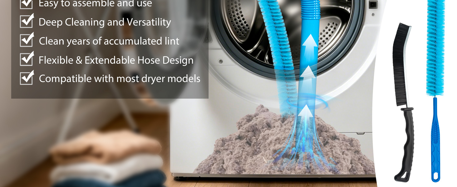 Dryer Vent Cleaner Kit with Flexible Vacuum Hose Attachment