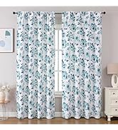 Joydeco Blue Vintage Curtains 84 Inches Long 2 Panels, Floral Curtains Blue Peony Patterned. Flow...