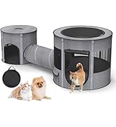 Portable Cat Playpen with Tunnel, 3 in 1 Foldable Puppy Play Pen, Waterproof Bottom, Enclosed 2-R...