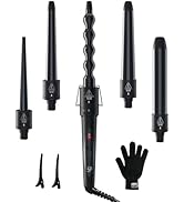 5 in 1 Curling Wand Set: Ohuhu Curling Iron Wand 5Pcs 0.35 to 1.25 Inch Interchangeable Ceramic B...