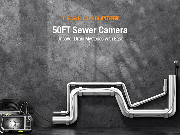 Teslong NTS500 50ft Sewer Camera Drain Snake Scope Plumbing Pipe Duct Cam