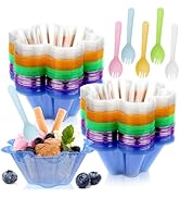Vmiapxo 100 sets 8 oz Disposable Ice Cream Bowls and Spoons, Flower Shape Plastic Sundae Cups, Ic...