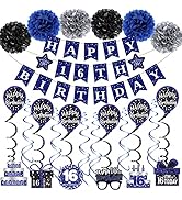 16th Birthday Decorations for Boys Girls, Blue Happy 16th Birthday Banner Party Decorations, Sixt...