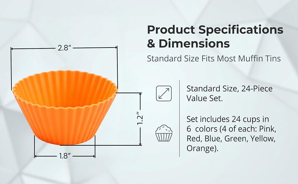 24-PCS reusable multi-color silicone round baking cups, and no stick silicone muffin pan