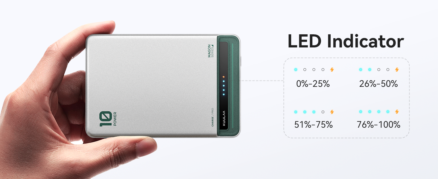 Compact portable battery pack with LED indicator