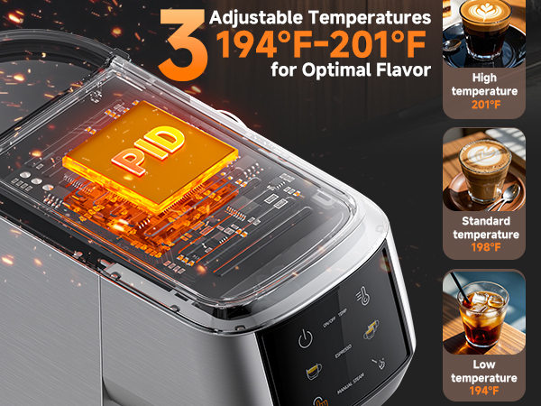 3 Adjustable Temperatures 194°F-201°F for Optimal Flavor