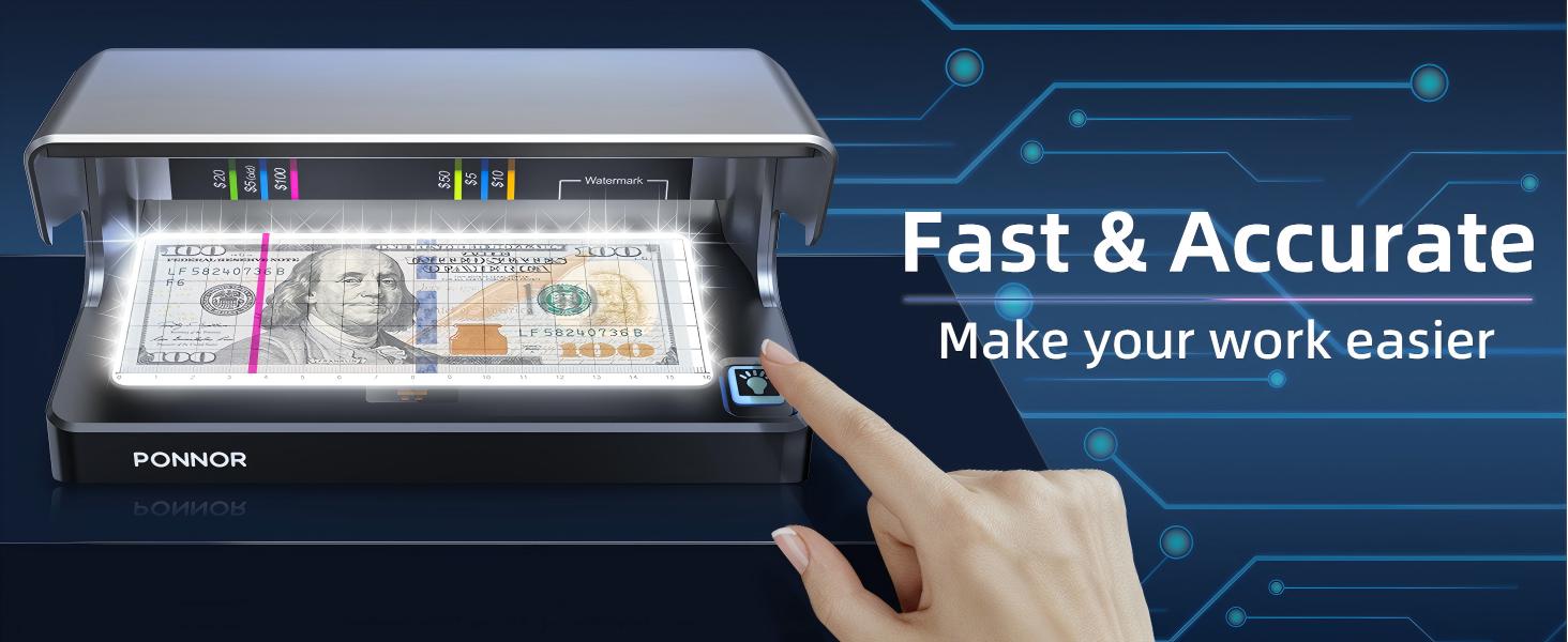 PONNOR AL-12 Counterfeit Bill Detector Money Checker Machine with Dual UV LED Light