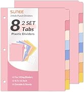 SUNEE 8 Tab Binder Dividers,Plastic Dividers for 3 Ring Binder,3 Ring Binder Dividers with Tabs f...