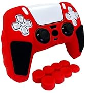 HLRAO Anti-Slip Red PS5 Controller Skin,Soft Thicken Studded Protective Silicone Cover Skin Grips...