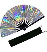 EOSAU Large Holographic Rave Fan Folding Hand Fans for Line Dancing Portable Handheld Clack Fan f...