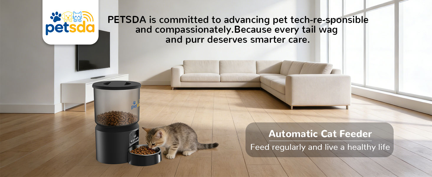 Automatic Cat Feeders 4L Timed Cat Dry Food Dispenser, Dual Power Supply Programmable Portion Size