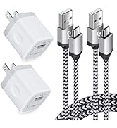USB Wall Charger Micro USB Cable,4Kit Charging Block USB Charger Cube Plug with Android Micro Cor...