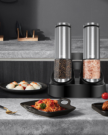 New Upgrade! EIHO salt and pepper grinder set features an innovative external coarseness adjustment