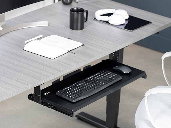 under desk mounted keyboard tray