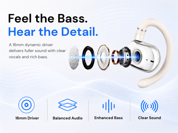 16mm driver earbud design for bass and clear sound