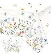 LINHAXM 3 Pack Spring Floral Tablecloth, Wildflower Butterfly Plastic Table Cover for Easter, Bir...
