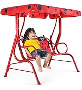 HONEY JOY Kids Patio Swing, 2-Seater Outdoor Porch Swing Lounge Chair W/Canopy &amp; Safety Belt, All...