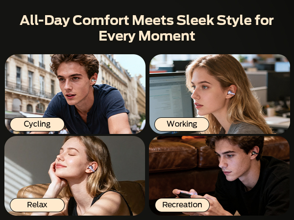 All-day comfort and style clip on earbuds—perfect for running, cycling, working, or commuting.