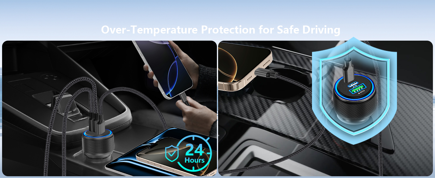 MFi Certified 3-Port 67W USB-C + USB-A Power Cigarette Lighter iPhone 16 Car Charger Fast Charging