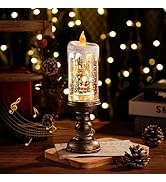 Christmas Snow Globe Lantern with Music & Light, Luckit Flameless Candle Lights Vintage Snowglobe...