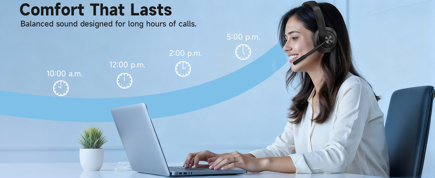 wireless headset with mic remote work bluetooth computer headphones office call center lightweight