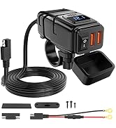 Nilight Motorcycle Charger with 12V Voltmeter Independent On Off Switch SAE USB Adapter Inline 10...