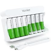 Voniko Rechargeable Batteries with Charger, 1.2V NiMH AA Batteries 4Counts &amp; AAA Batteries 4Count...