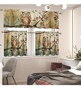 Doojoayie Cute Owl 3 Piece Bedroom Curtain Valance and Tiers Set Retro Branch Kitchen Curtains Se...