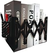 Adjustable Bookends, 19 inches 2 Dividers Heavy Duty Metal Book Holders with Pen Holder, Book Sto...