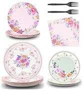 96 Pcs Talking Tea Party Supplies Plates Napkins Bundle Tables Decorations Floral Tea Party Vinta...