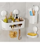 LEVERLOC Shower Caddy Suction Cup Set Shower Organizer &amp; Soap Holder &amp; Toothbrush Holder, Bathroo...
