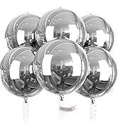 PartyWoo Silver Balloons, 6 pcs Silver Birthday Decorations, 22 inch Giant 4D Foil Balloons, Ribb...