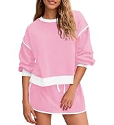 Fisoew Womens Sweatsuits 2 Piece Set Crewneck Sweatshirts High Waisted Skort Skirts Tennis Runnin...