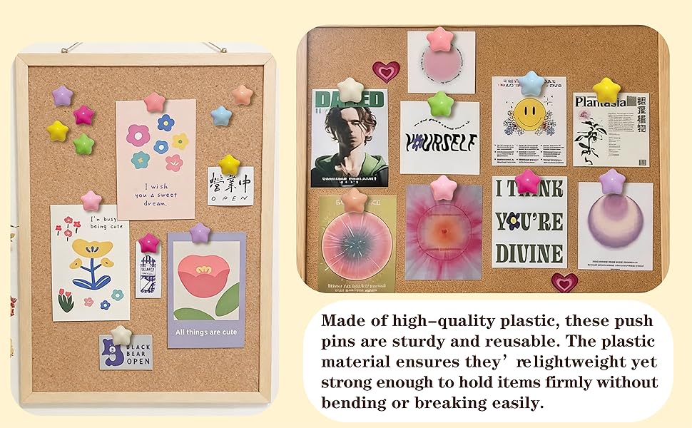 The star pin firmly nails the postcard onto the bulletin board