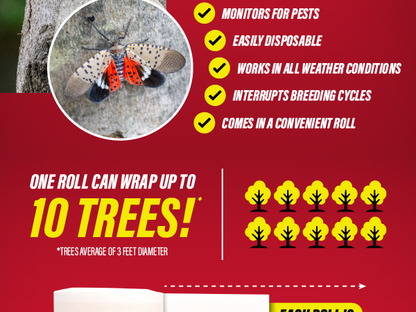 Catchmaster tree shield graphic highlighting pest monitoring and coverage for up to 10 trees