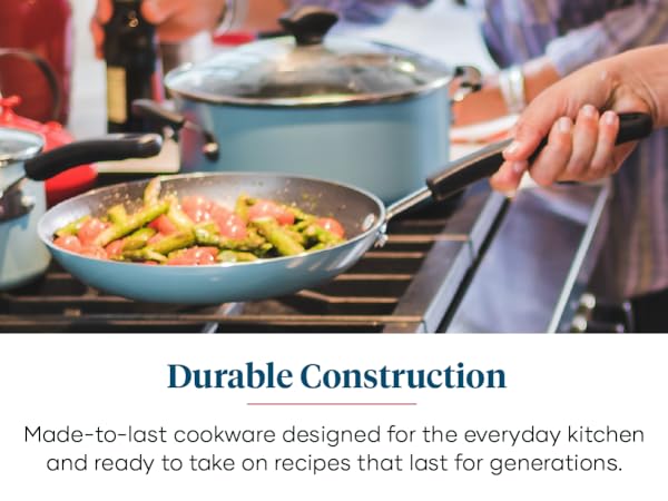 Faberware durable construction cooking veggies over the gas stove